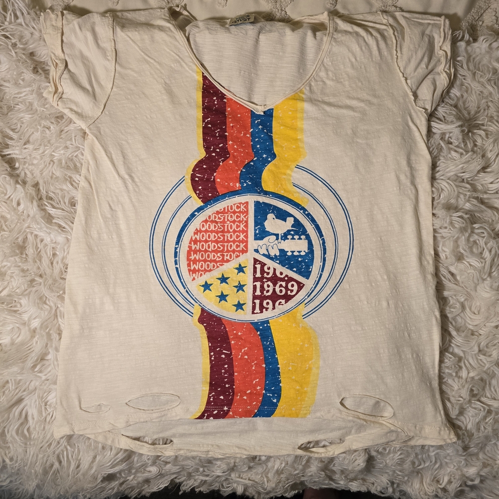 Jaded Gypsy Tea-stained Woodstock Tee - Pale Yellow